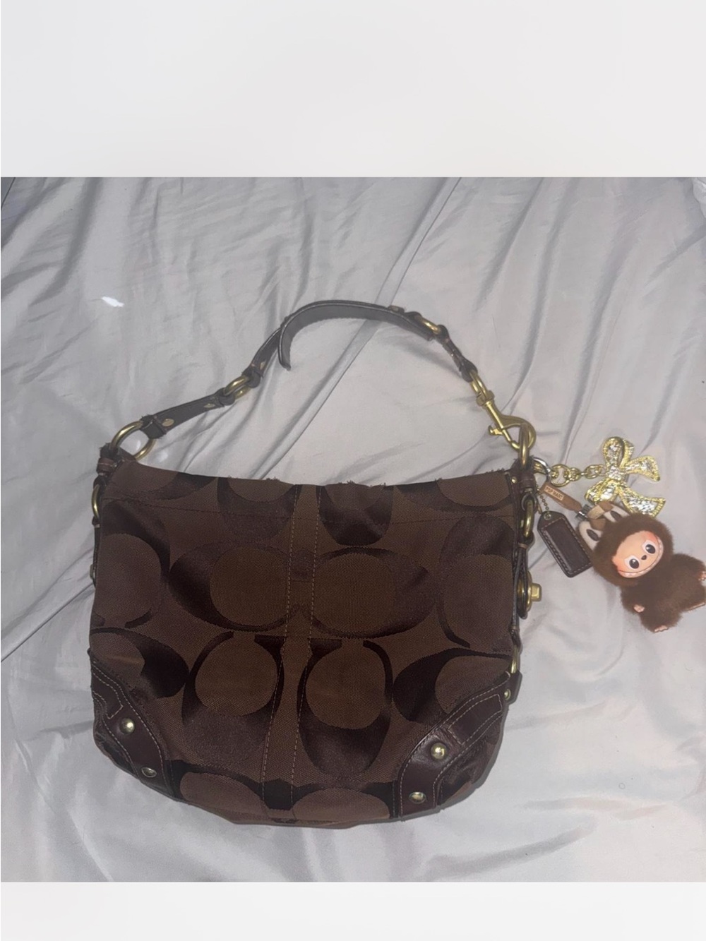 Coach Carly Choclate Brown Signature Shoulder Bag